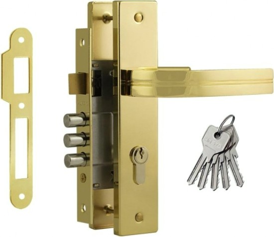 Замок врезной НОРА-М 106-62 цилиндровый комплект с ручками "Золото" [17018]