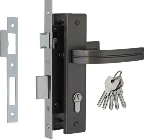 Замок врезной НОРА-М 106-70 цилиндровый комплект с ручками "Графит" [17056]