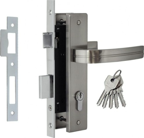 Замок врезной НОРА-М 106-70 цилиндровый комплект с ручками "Матовый никель" [17026]