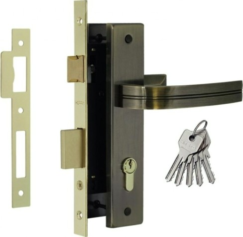 Замок врезной НОРА-М 106-70 цилиндровый комплект с ручками "Старая бронза" [17025]