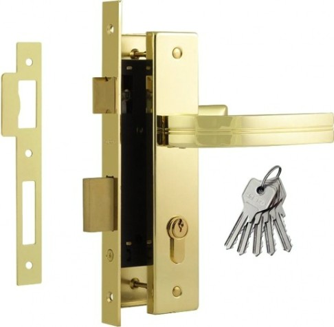 Замок врезной НОРА-М 106-70 цилиндровый комплект с ручками "Золото" [16990]