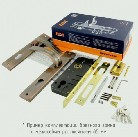 Замок врезной НОРА-М 106-85 М цилиндровый комплект с ручками "Хром" [16189]