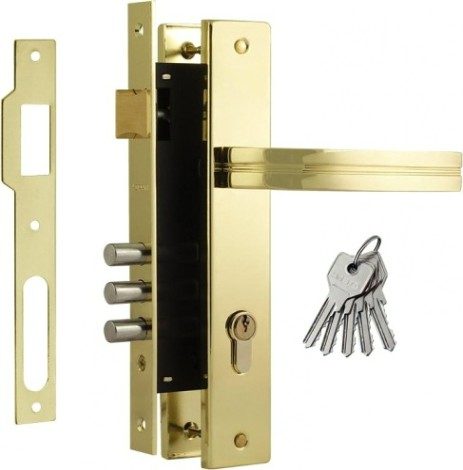 Замок врезной НОРА-М 106-85 М цилиндровый комплект с ручками "Золото" [16186]