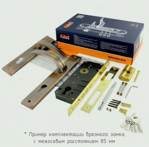 Замок врезной НОРА-М 106-85 М цилиндровый комплект с ручками "Золото" [16186]