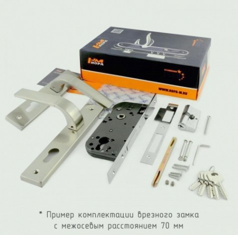 Замок врезной НОРА-М 107-70 Л цилиндровый комплект с ручками "Матовый никель" [16140]