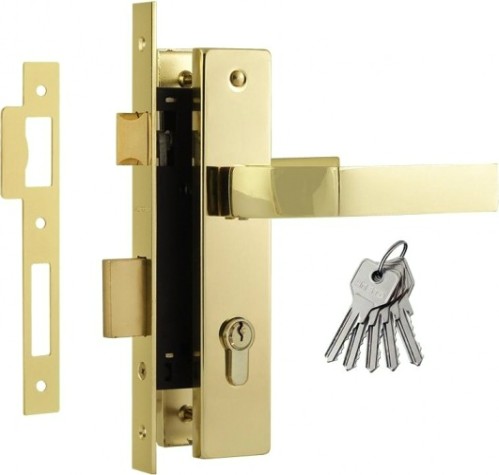 Замок врезной НОРА-М 107-70 Л цилиндровый комплект с ручками "Золото" [16261]