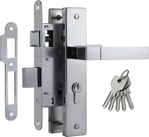 Замок врезной НОРА-М 109-55 цилиндровый комплект с ручками "Хром" [16920]