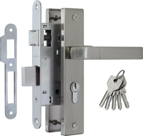 Замок врезной НОРА-М 109-55 цилиндровый комплект с ручками "Матовый хром/Хром" [16923]