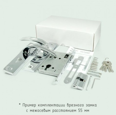 Замок врезной НОРА-М 109-55 цилиндровый комплект с ручками "Матовый хром/Хром" [16923]