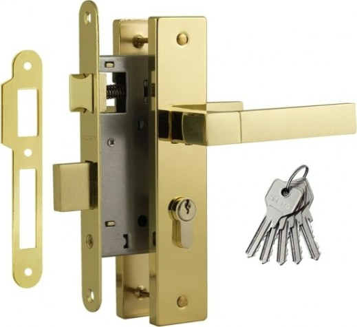 Замок врезной НОРА-М 109-55 цилиндровый комплект с ручками "Золото" [16922]