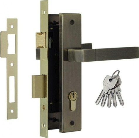 Замок врезной НОРА-М 109-70 Л цилиндровый комплект с ручками "Старая бронза" [16199]