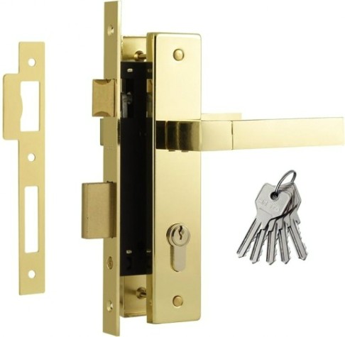 Замок врезной НОРА-М 109-70 Л цилиндровый комплект с ручками "Золото" [16273]