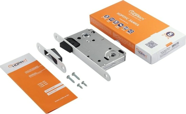 Замок врезной НОРА-М 13М-90 мм под фиксатор с магнитным ригелем "Белый" [18517]