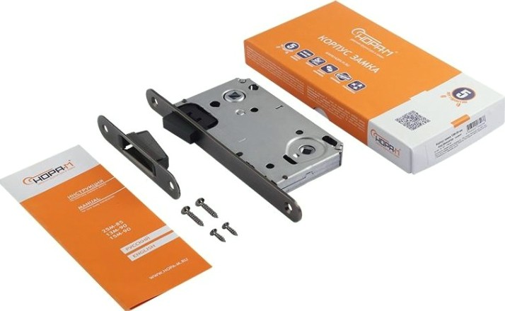 Замок врезной НОРА-М 13М-90 мм под фиксатор с магнитным ригелем "Графит" [18515]