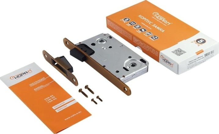 Замок врезной НОРА-М 13М-90 мм под фиксатор с магнитным ригелем "Матовый кофе" [18516]