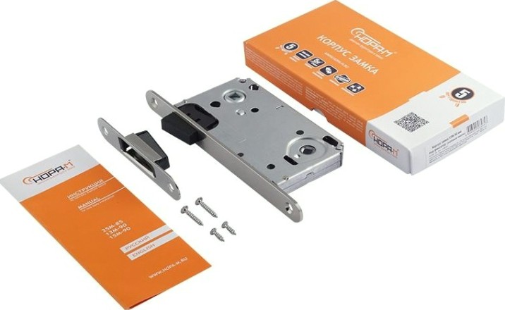 Замок врезной НОРА-М 13М-90 мм под фиксатор с магнитным ригелем "Матовый никель" [18345]