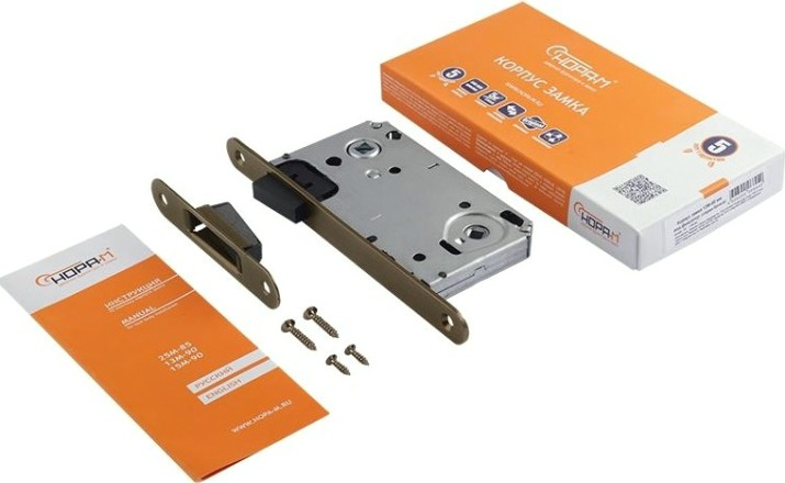 Замок врезной НОРА-М 13М-90 мм под фиксатор с магнитным ригелем "Старая бронза" [14917]