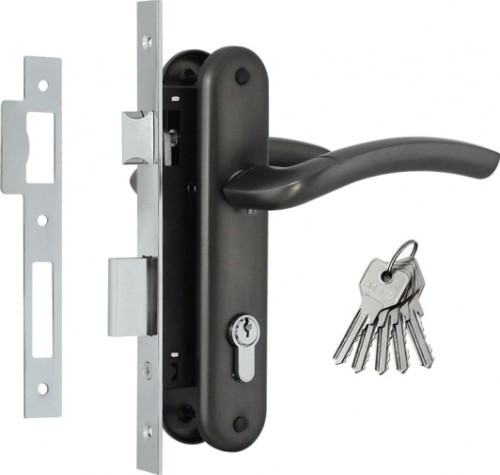 Замок врезной НОРА-М 23-70 Л цилиндровый комплект с ручками "Графит" [16704]