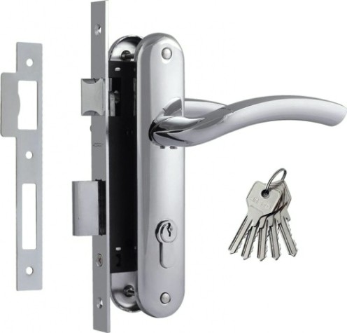 Замок врезной НОРА-М 23-70 Л цилиндровый комплект с ручками "Хром" [9320]