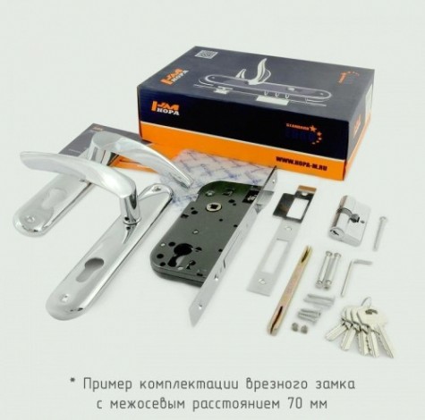 Замок врезной НОРА-М 23-70 Л цилиндровый комплект с ручками "Хром" [9320]