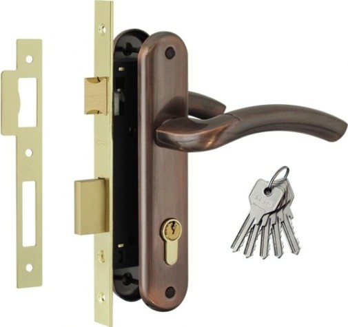 Замок врезной НОРА-М 23-70 Л цилиндровый комплект с ручками "Старая медь" [11876]