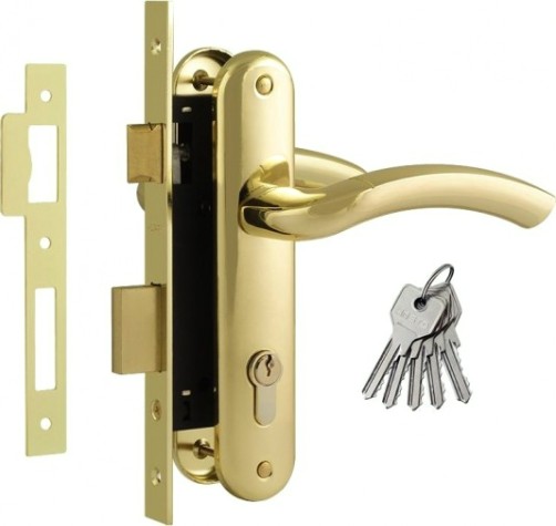 Замок врезной НОРА-М 23-70 Л цилиндровый комплект с ручками "Золото" [11871]