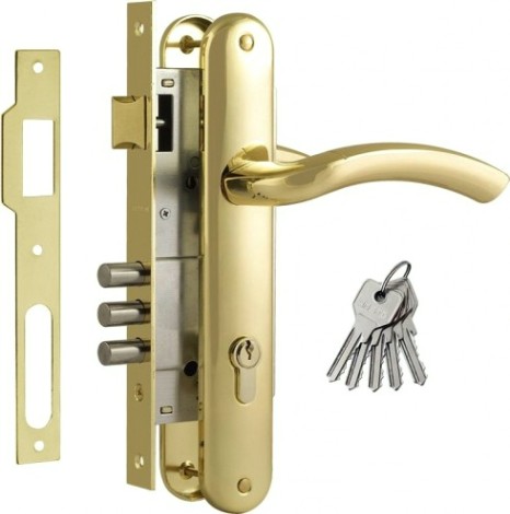 Замок врезной НОРА-М 23-85 М цилиндровый комплект с ручками "Золото" [11496]