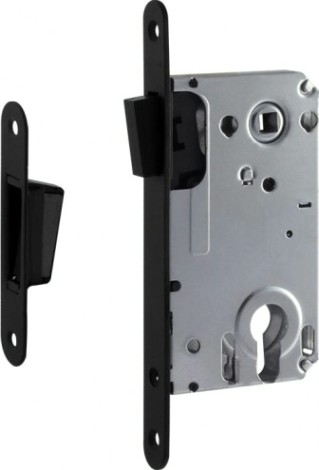 Замок врезной НОРА-М 25М-85 мм цилиндровый с магнитным ригелем "Черный" [18525]