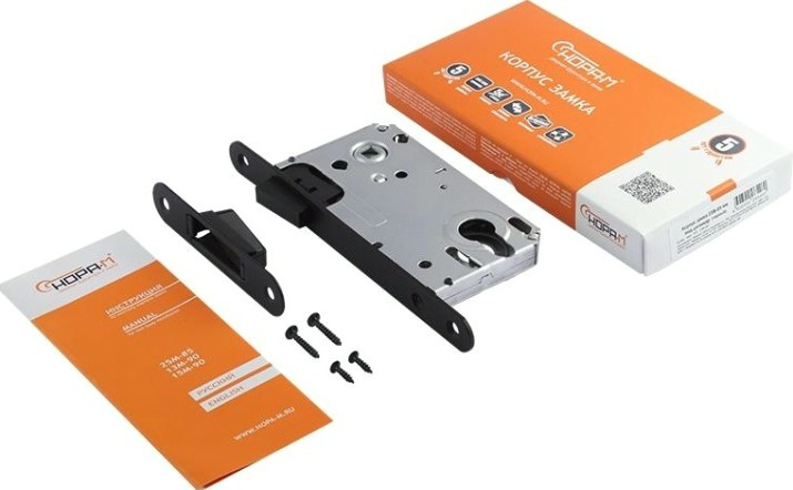 Замок врезной НОРА-М 25М-85 мм цилиндровый с магнитным ригелем "Черный" [18525]