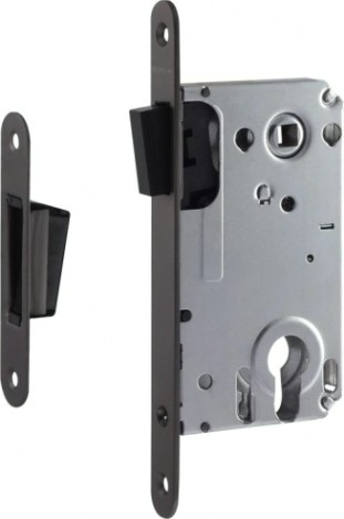 Замок врезной НОРА-М 25М-85 мм цилиндровый с магнитным ригелем "Графит" [18522]