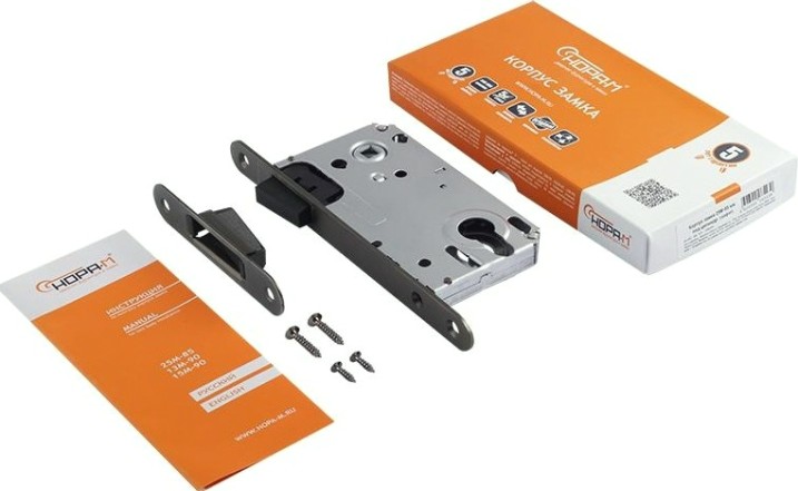 Замок врезной НОРА-М 25М-85 мм цилиндровый с магнитным ригелем "Графит" [18522]