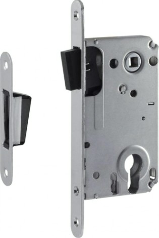 Замок врезной НОРА-М 25М-85 мм цилиндровый с магнитным ригелем "Хром" [14747]