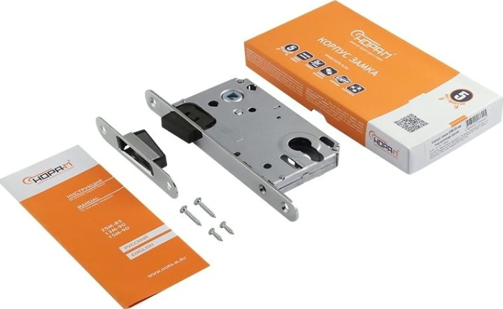 Замок врезной НОРА-М 25М-85 мм цилиндровый с магнитным ригелем "Хром" [14747]