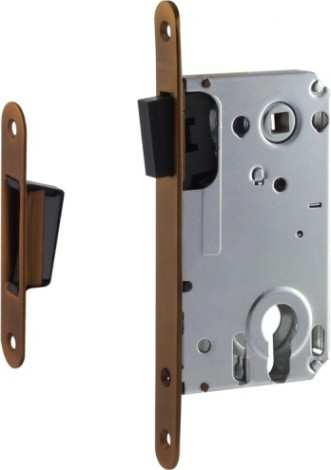 Замок врезной НОРА-М 25М-85 мм цилиндровый с магнитным ригелем "Матовый кофе" [18523]