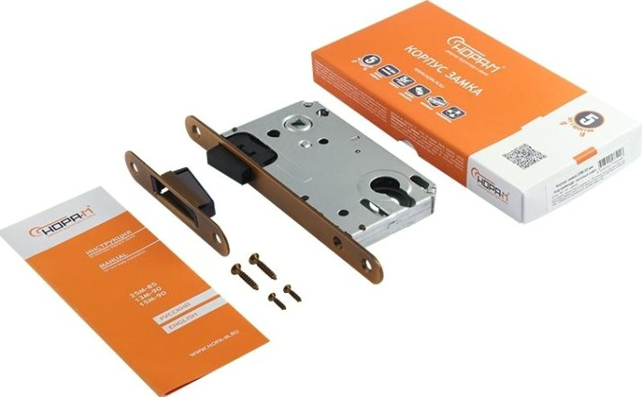 Замок врезной НОРА-М 25М-85 мм цилиндровый с магнитным ригелем "Матовый кофе" [18523]