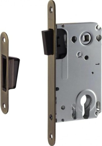 Замок врезной НОРА-М 25М-85 мм цилиндровый с магнитным ригелем "Старая бронза" [18521]