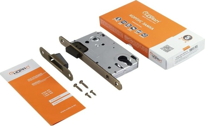 Замок врезной НОРА-М 25М-85 мм цилиндровый с магнитным ригелем "Старая бронза" [18521]