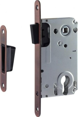 Замок врезной НОРА-М 25М-85 мм цилиндровый с магнитным ригелем "Старая медь" [18520]