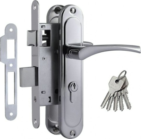 Замок врезной НОРА-М 710-55 цилиндровый комплект с ручками "Хром" [16978]