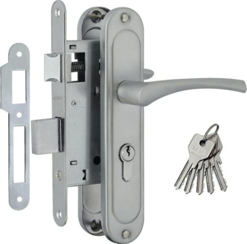 Замок врезной НОРА-М 710-55 цилиндровый комплект с ручками "Матовый хром/Хром" [16979]