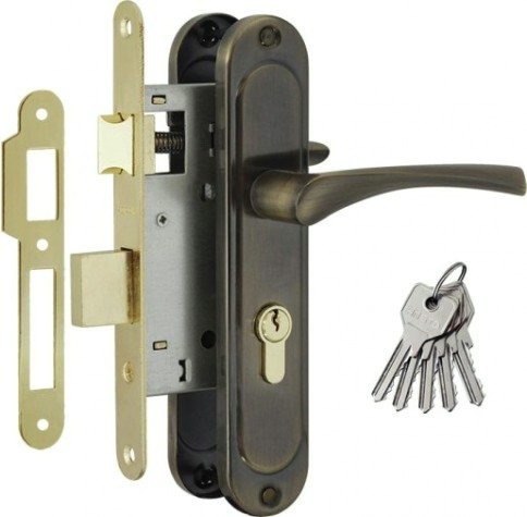 Замок врезной НОРА-М 710-55 цилиндровый комплект с ручками "Старая бронза" [16977]