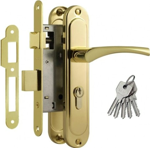 Замок врезной НОРА-М 710-55 цилиндровый комплект с ручками "Золото" [16976]