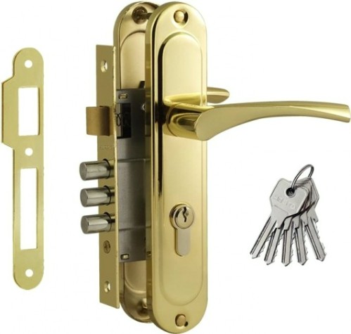 Замок врезной НОРА-М 710-62 цилиндровый комплект с ручками "Золото" [16980]