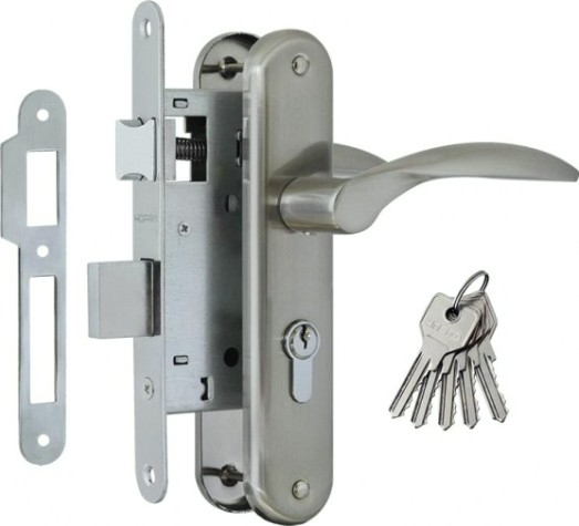 Замок врезной НОРА-М 94-55 цилиндровый комплект с ручками "Матовый хром/Хром" [16911]