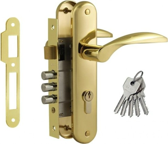 Замок врезной НОРА-М 94-62 цилиндровый комплект с ручками "Золото" [16925]