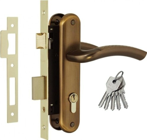 Замок врезной НОРА-М 96-70 Л цилиндровый комплект с ручками "Матовый кофе" [16195]