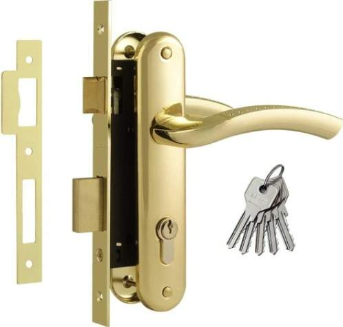 Замок врезной НОРА-М 96-70 Л цилиндровый комплект с ручками "Золото" [11493]