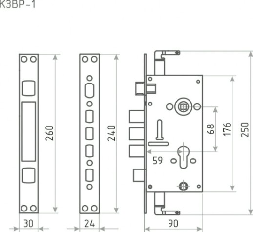 Замок врезной НОРА-М КЗВР-1 для китайских дверей "Хром" [9133]