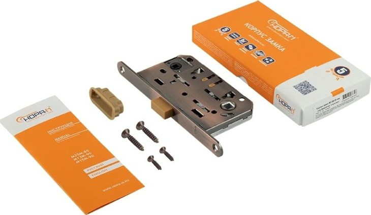 Замок врезной НОРА-М М13М-96 мм под фиксатор с магнитным ригелем "Старая медь" [18961]