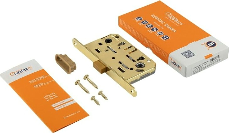 Замок врезной НОРА-М М13М-96 мм под фиксатор с магнитным ригелем "Золото" [18958]